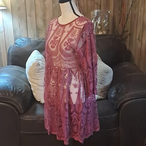 Jen's Pirate for Free People Teardrop Pixie Lace Dress Size L Sheer Missing Slip - Picture 4 of 8